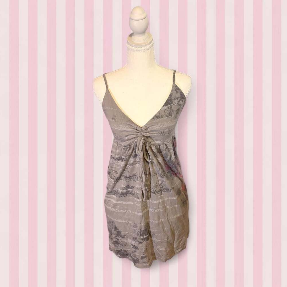 SO Gray and Pink Floral Print Spaghetti Strap Mini Dress